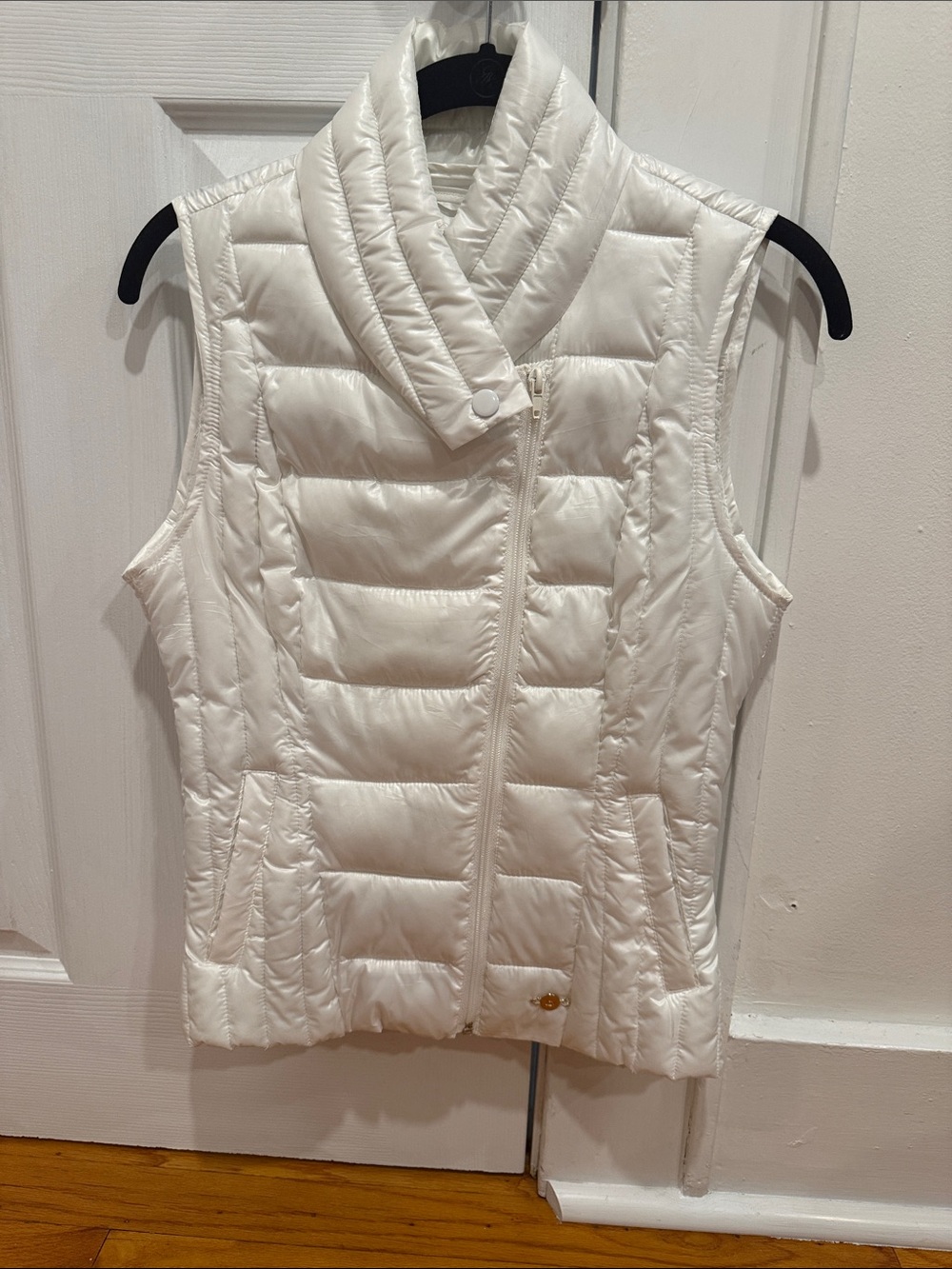 bebe Cream Quilted Puffer Vest with Shawl Neck
